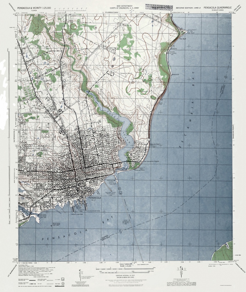 Topographical Map Print - Pensacola Florida Quad - Us Army 1944 - 23 X 27.23 - Printable Map Of Pensacola Florida