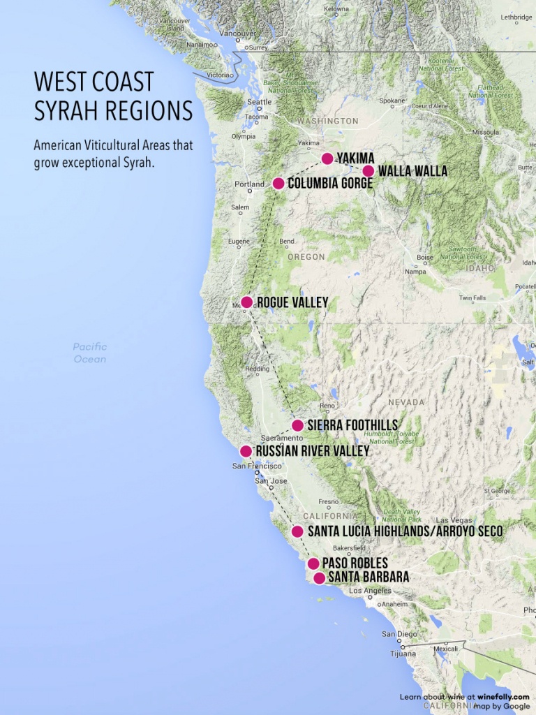 Treasure Map Of West Coast Syrah | Wine Folly - Washington Oregon California Coast Map