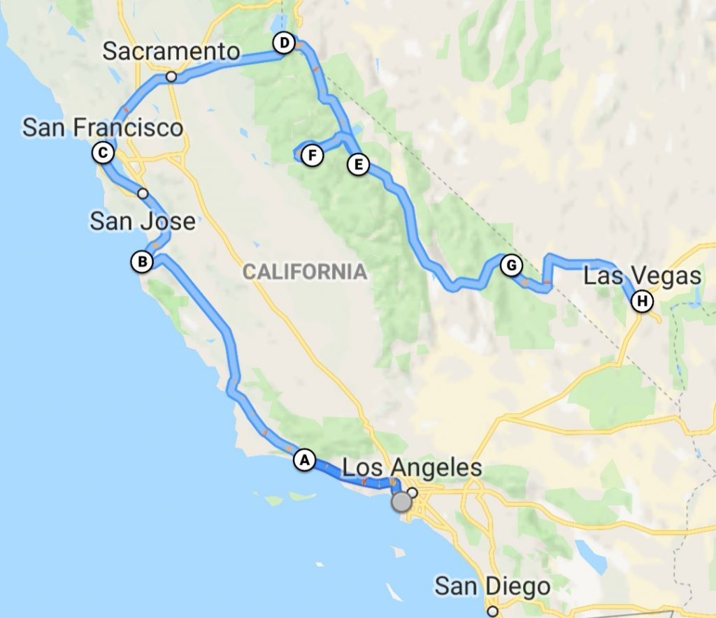 california trip check map