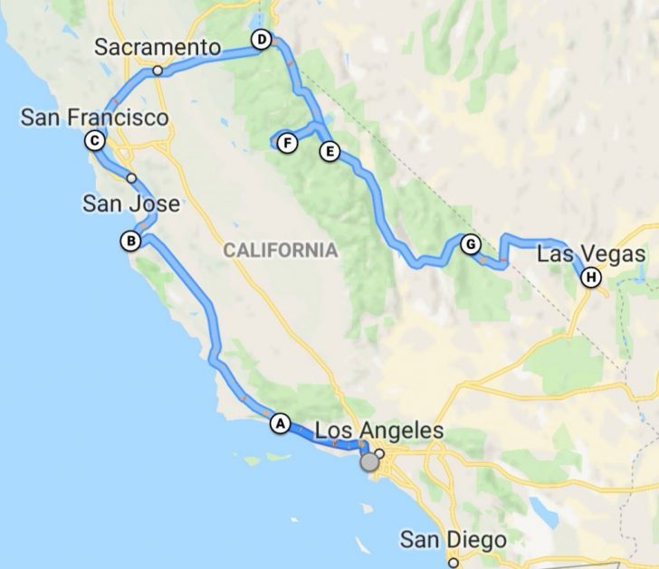 California Road Trip Map