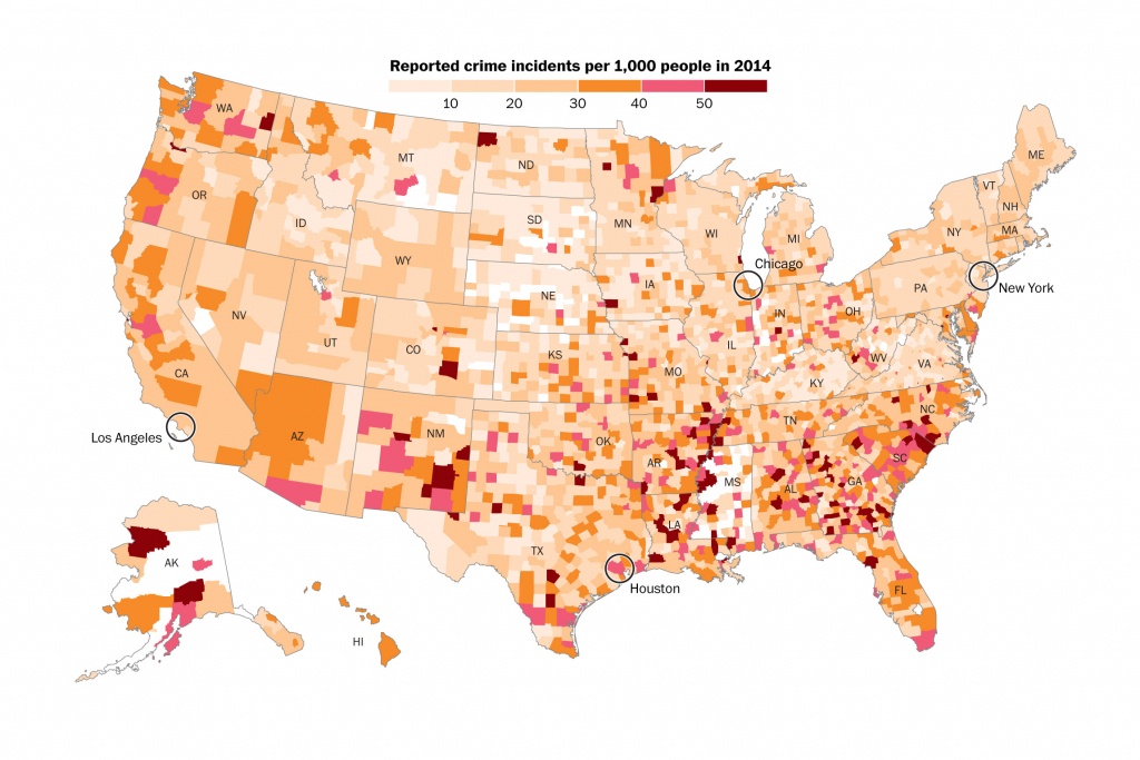 U.s. Crime Ratescounty In 2014 - Washington Post - Texas Crime Map