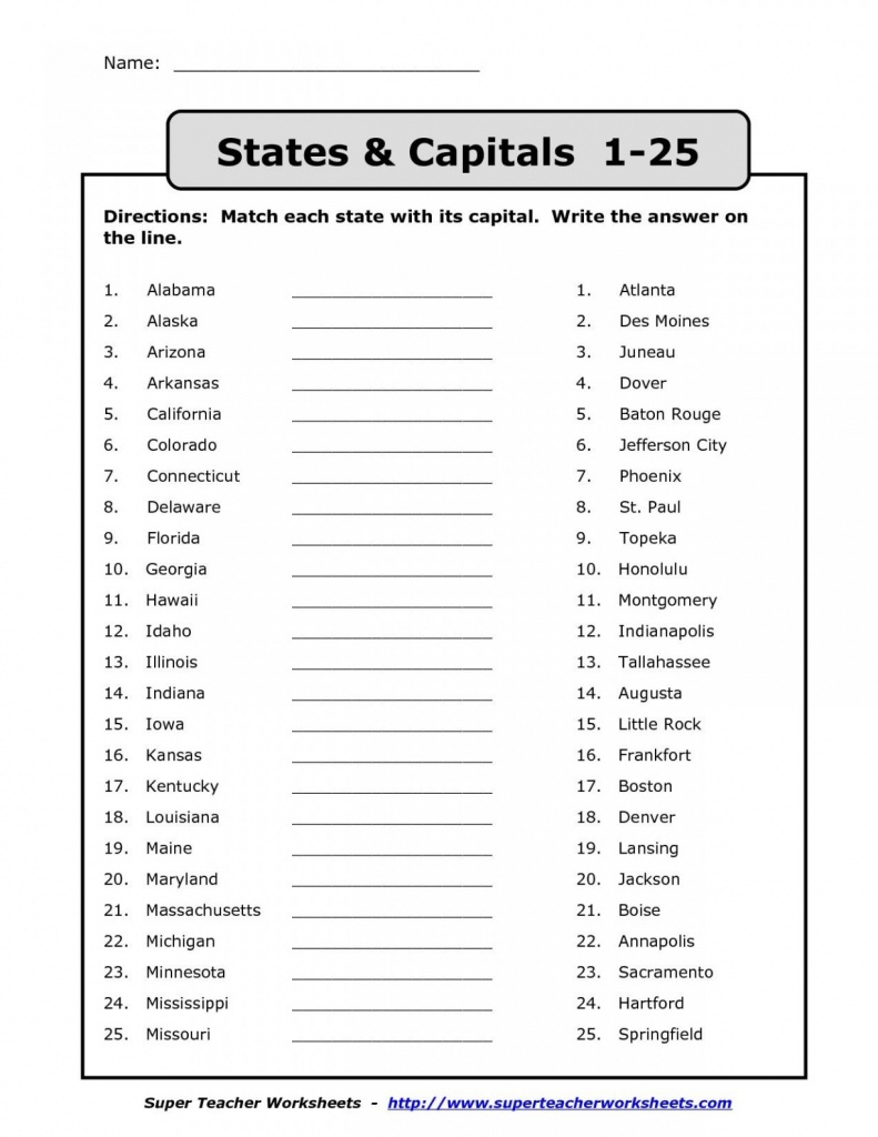 United States Capitals Map - Climatejourney - States And Capitals Map Quiz Printable