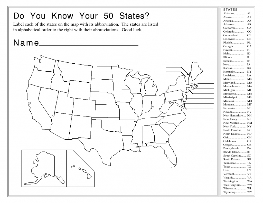 50 States And Capitals Map Quiz Printable Printable Maps