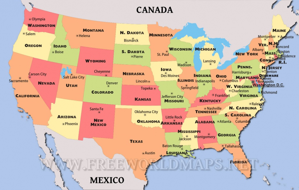 United States Political Map - United States Map With State Names And Capitals Printable