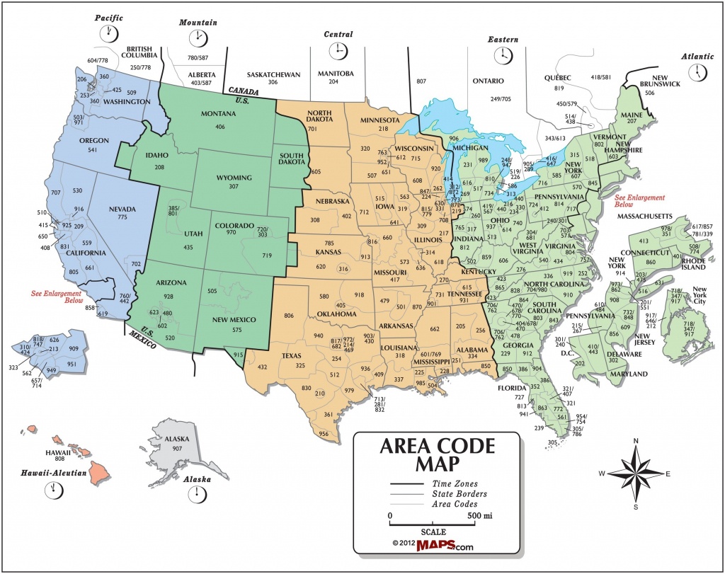 Usa Area Code And Time Zone Wall Map - Maps - Printable Time Zone Map For Kids