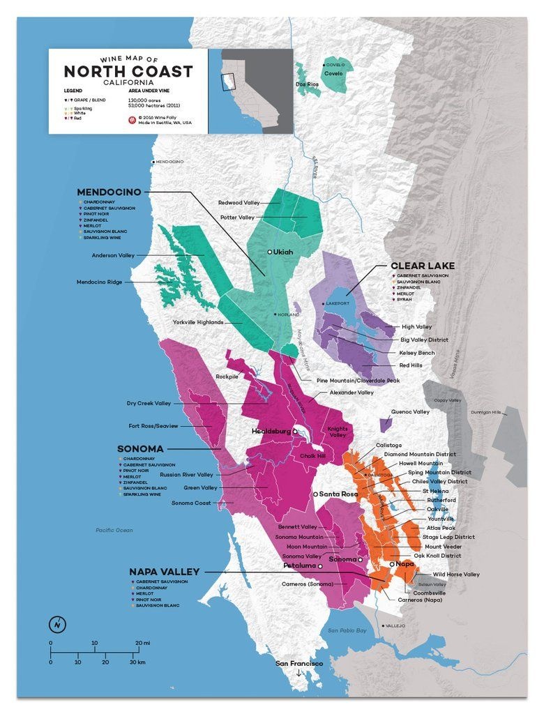 Usa: California, North Coast Wine Map In 2019 | Drinks | Wine Folly - California Wine Map Poster