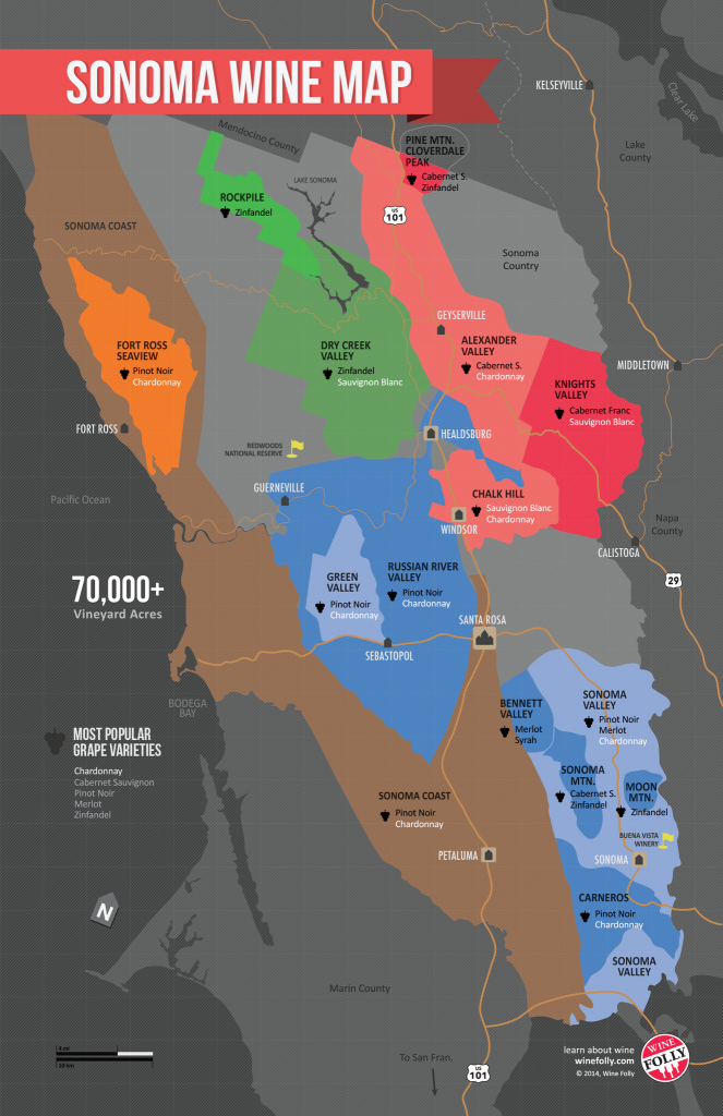 Usa: California, North Coast Wine Map In 2019 | Wine Guides - Sonoma Wine Country Map California