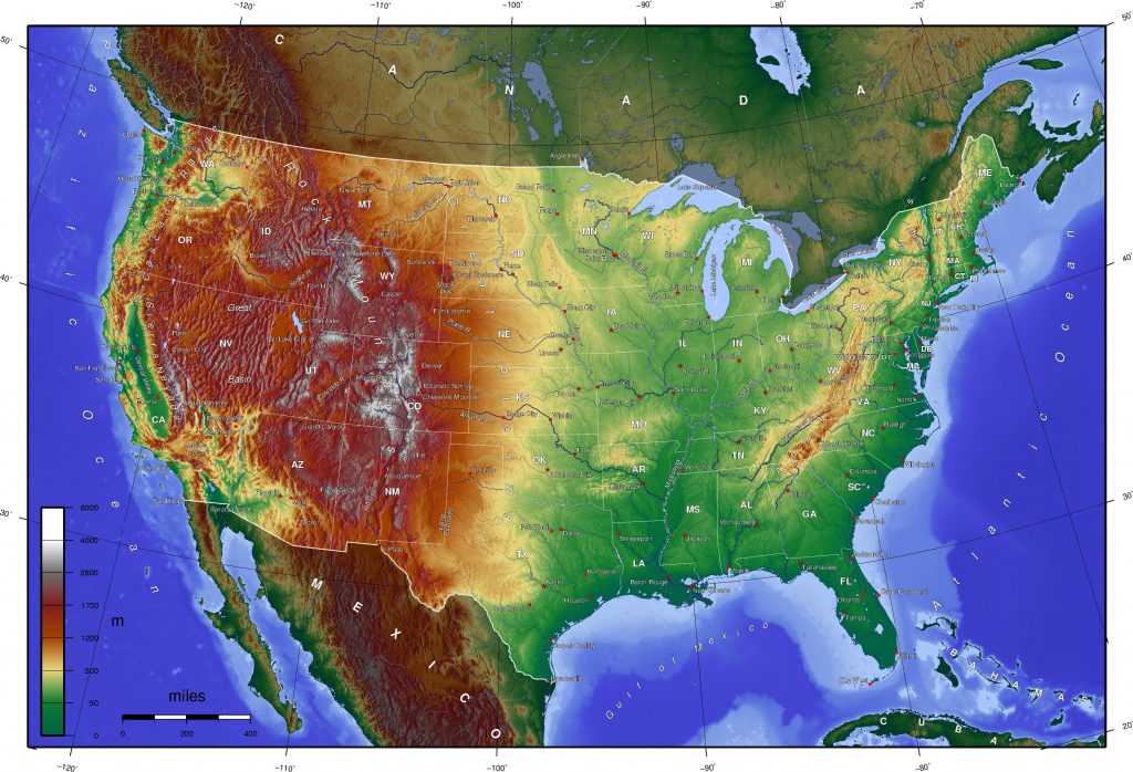 Usa High Contrast Elevation Map 2980X2031 | Maps | Us ...