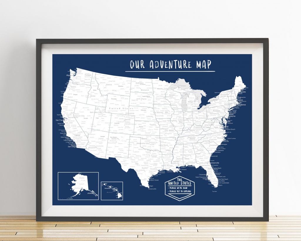 Usa Push Pin Map Print Only United States Travel Map | Etsy - United States Travel Map Printable