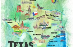 Usa Texas Travel Poster Map With Highlights Paintingm Bleichner - Travel Texas Map
