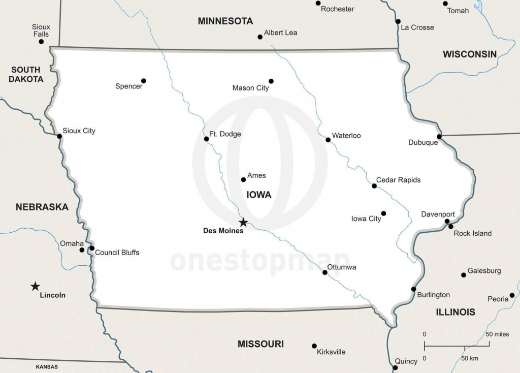 Vector Map Of Iowa Political | One Stop Map - Printable Map Of Iowa