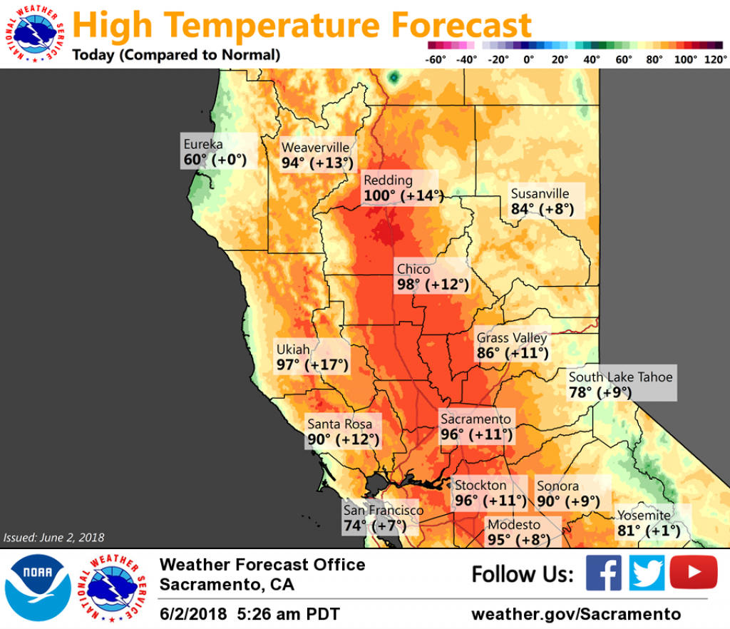 Very Warm Weather Across Interior Northern California This Weekend - Northern California Weather Map