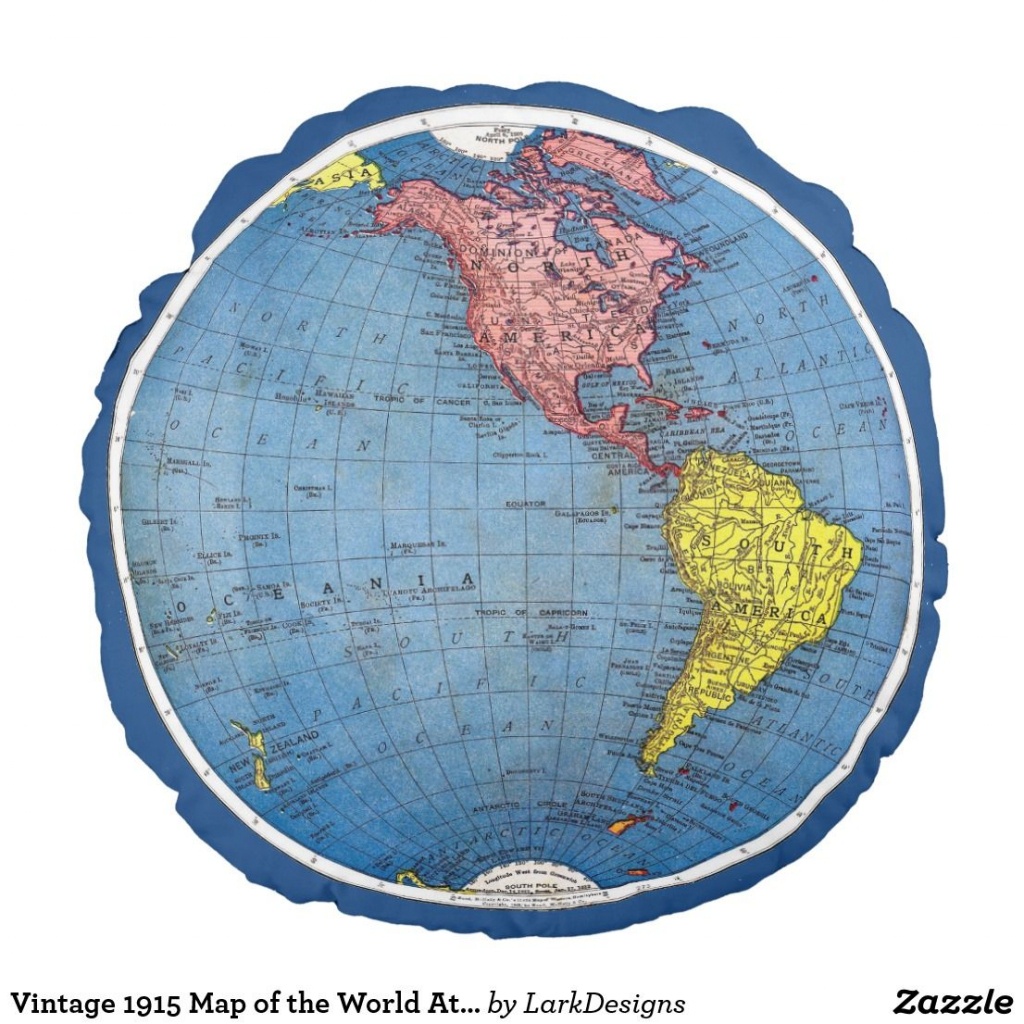 Vintage 1915 Map Of The World Atlas Globe Round Pillow | Zazzle - Round World Map Printable