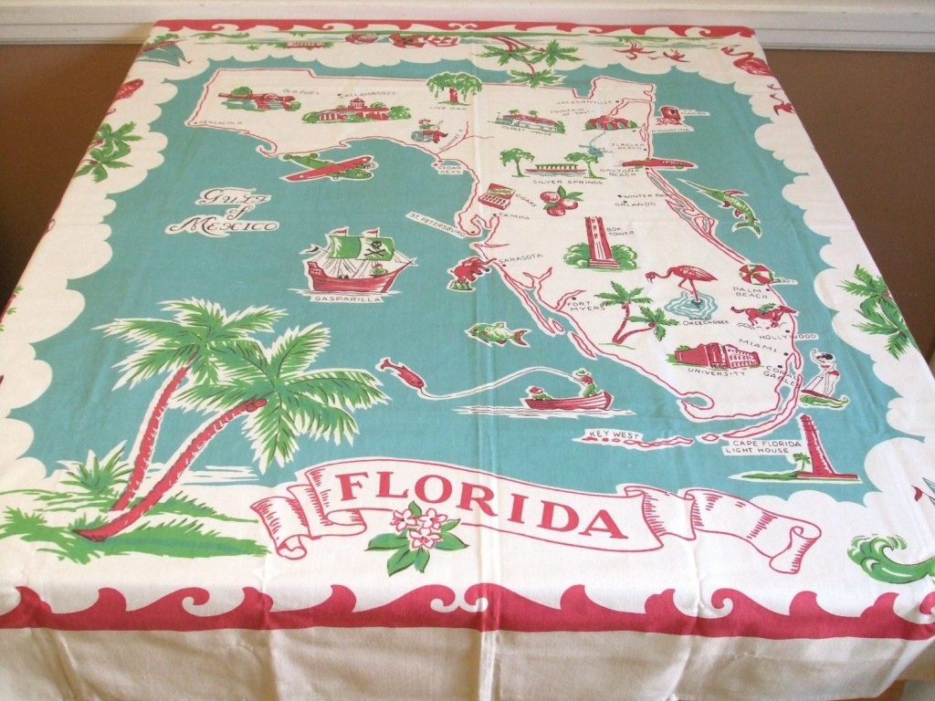 Vintage Florida Map Tablecloth | Mapping Our Worlds | Vintage - Vintage Florida Map Tablecloth