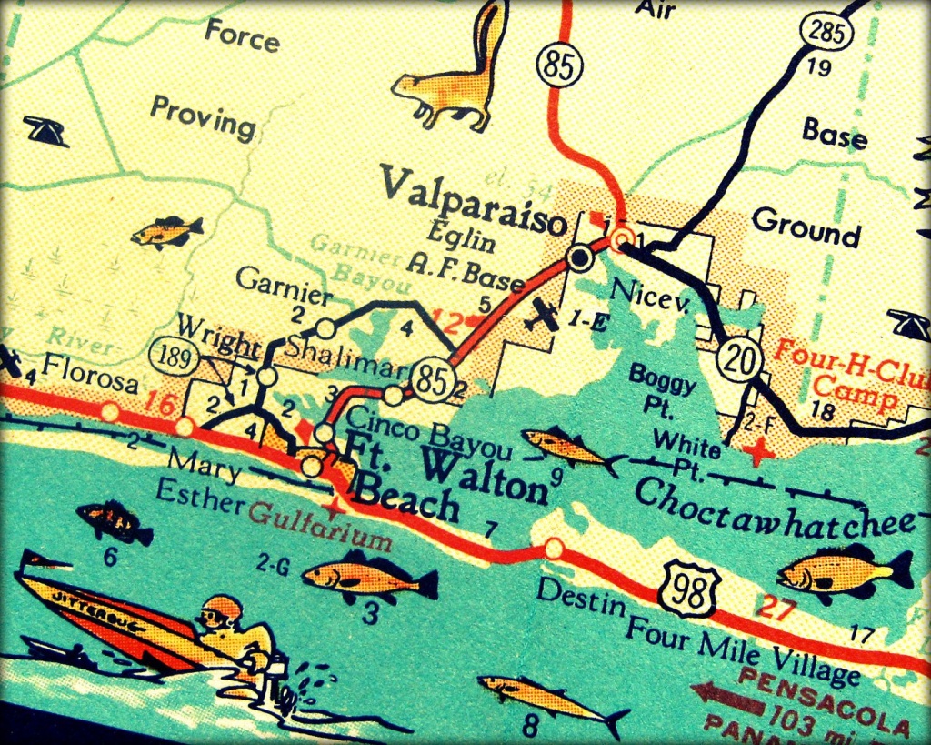 Vintage Map Art Of Destin Florida 8X10 Retro Map Ft Walton Beach - Florida Map Destin Fl