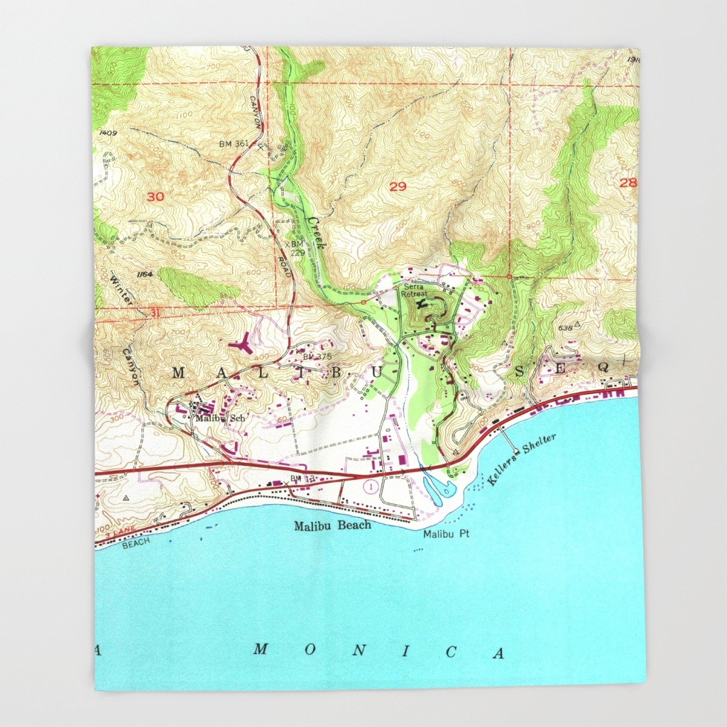Vintage Map Of Malibu California (1950) Throw Blanket - Malibu California Map