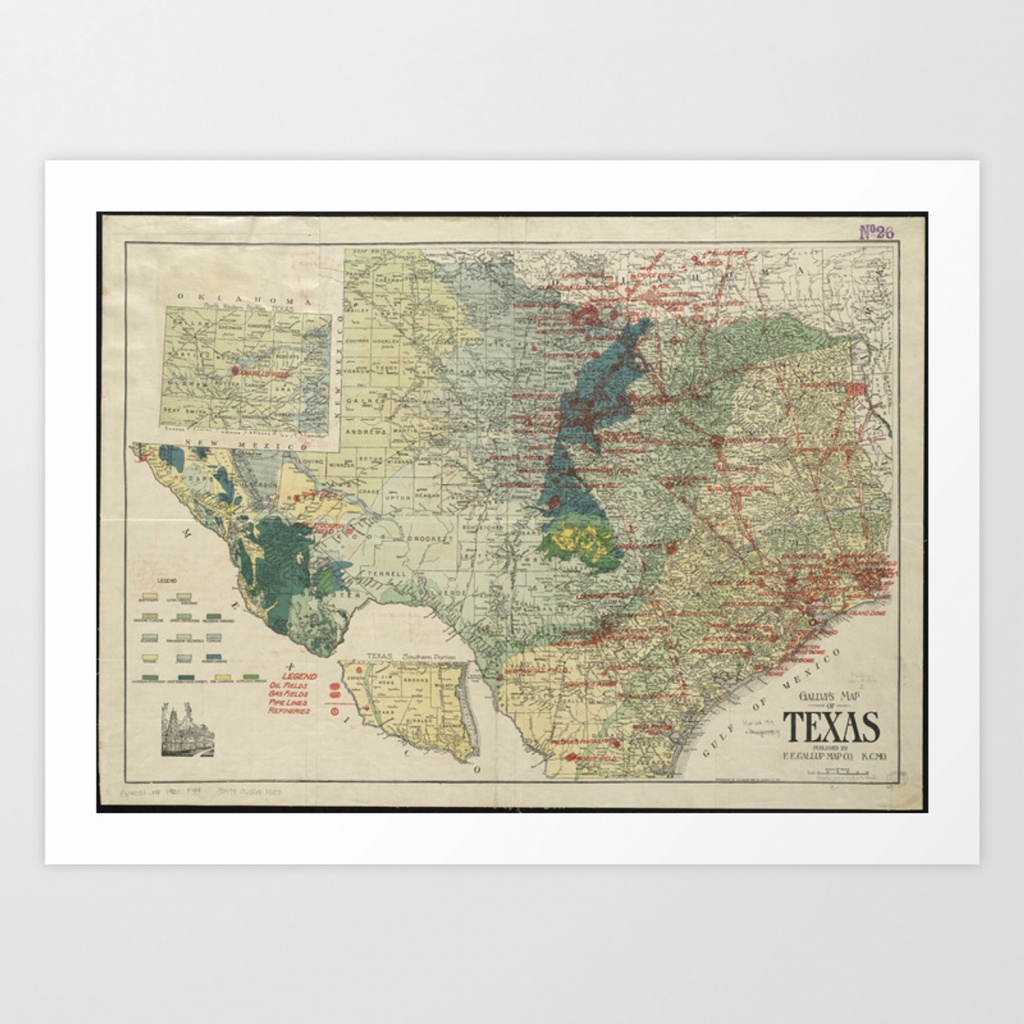 Vintage Map Of The Texas Oil And Gas Fields (1920) Art Print - Vintage Texas Map Prints