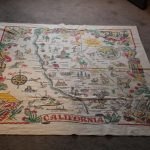 Vintage Tablecloth State Of California Map 1940's Colorful Fiesta Ware   Vintage California Map Tablecloth