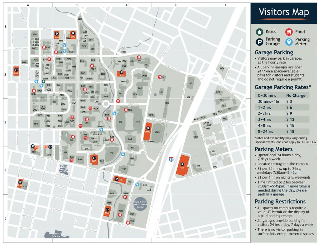 Visitor&amp;#039;s Map | Parking &amp;amp; Transportation | The University Of Texas - Printable Map Of Austin
