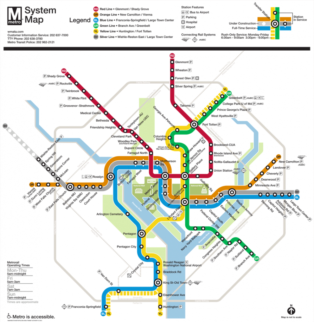 Washington, D.c. Subway Map | Rand - Printable Metro Map Of Washington Dc
