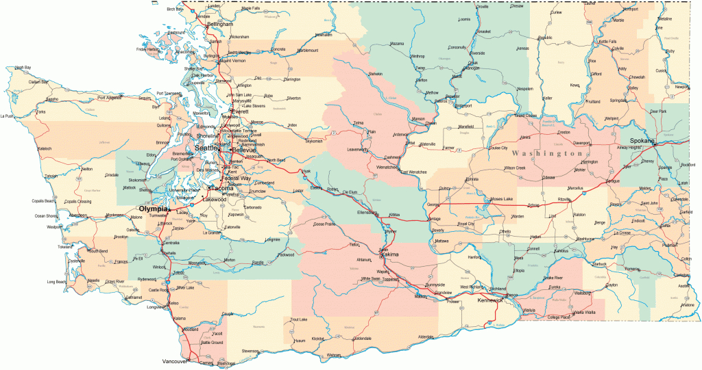 Washington Road Map - Wa Road Map - Washington Highway Map - Washington State Road Map Printable
