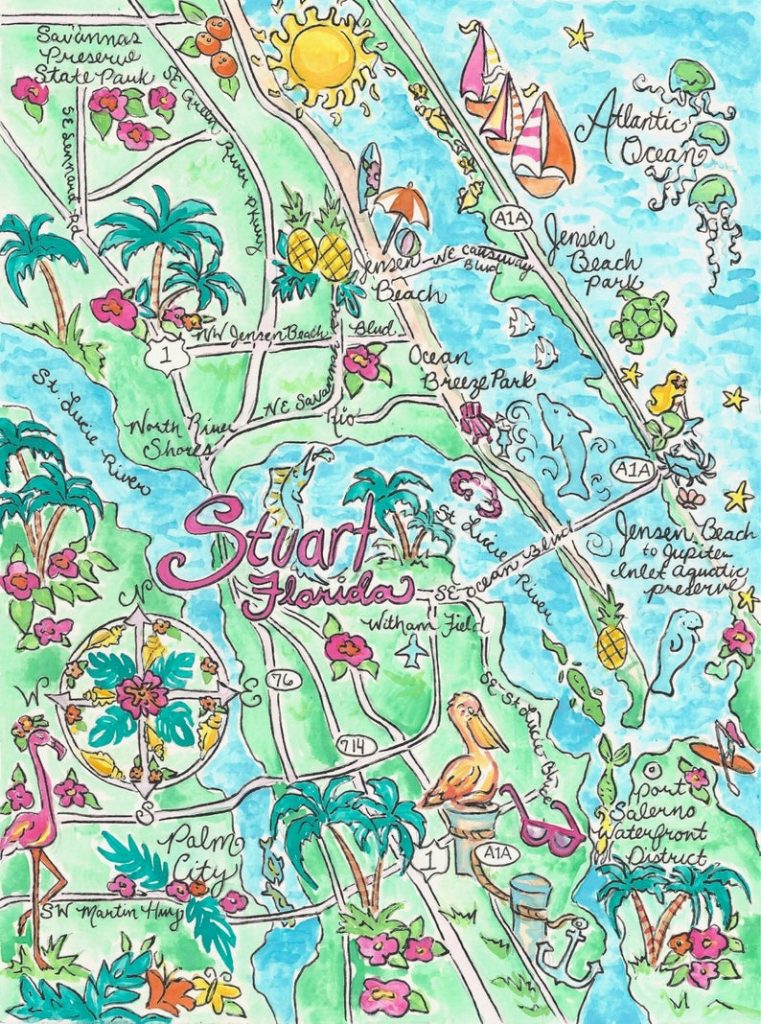 Watercolor Map Of Stuart Florida | Etsy - Map Showing Stuart Florida ...