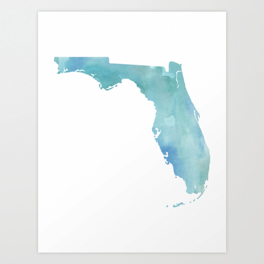 Watercolor State Map - Florida Fl Blue Green Art Print - Watercolor Florida Map