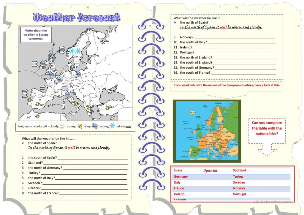 Weather Forecast + Will + Countries Worksheet - Free Esl Printable - Printable Weather Map