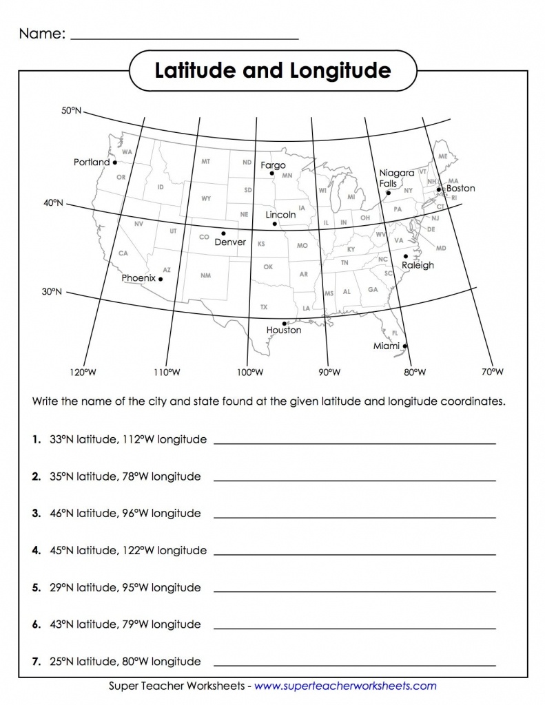 With This Worksheet Students Are Using Geography And Math To - Us Map With Latitude And Longitude Printable