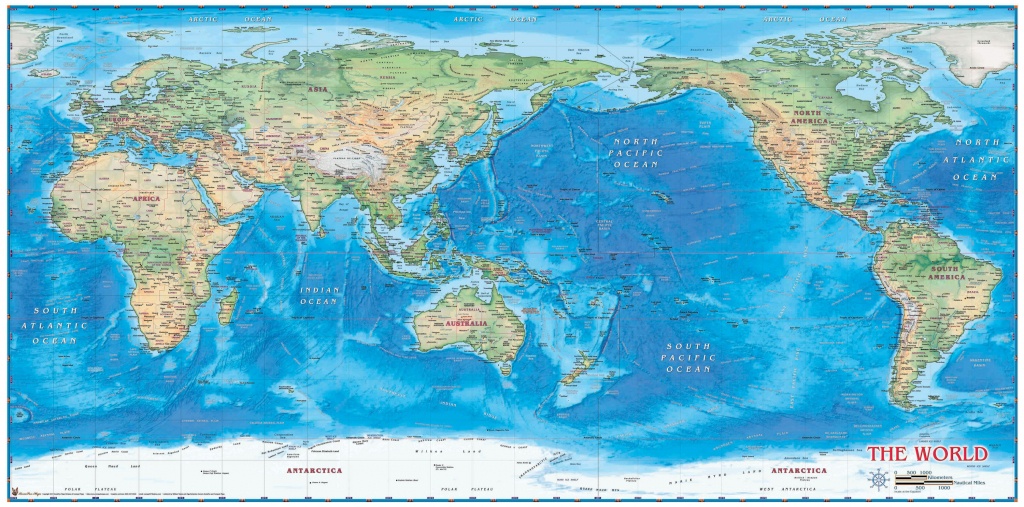World Physical Wall Map Pacific Centeredcompart Maps - Printable World Map Pacific Centered