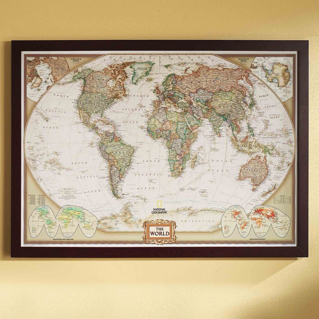 World Political Map (Earth-Toned), Poster Size And Framed | Turning - National Geographic World Map Printable